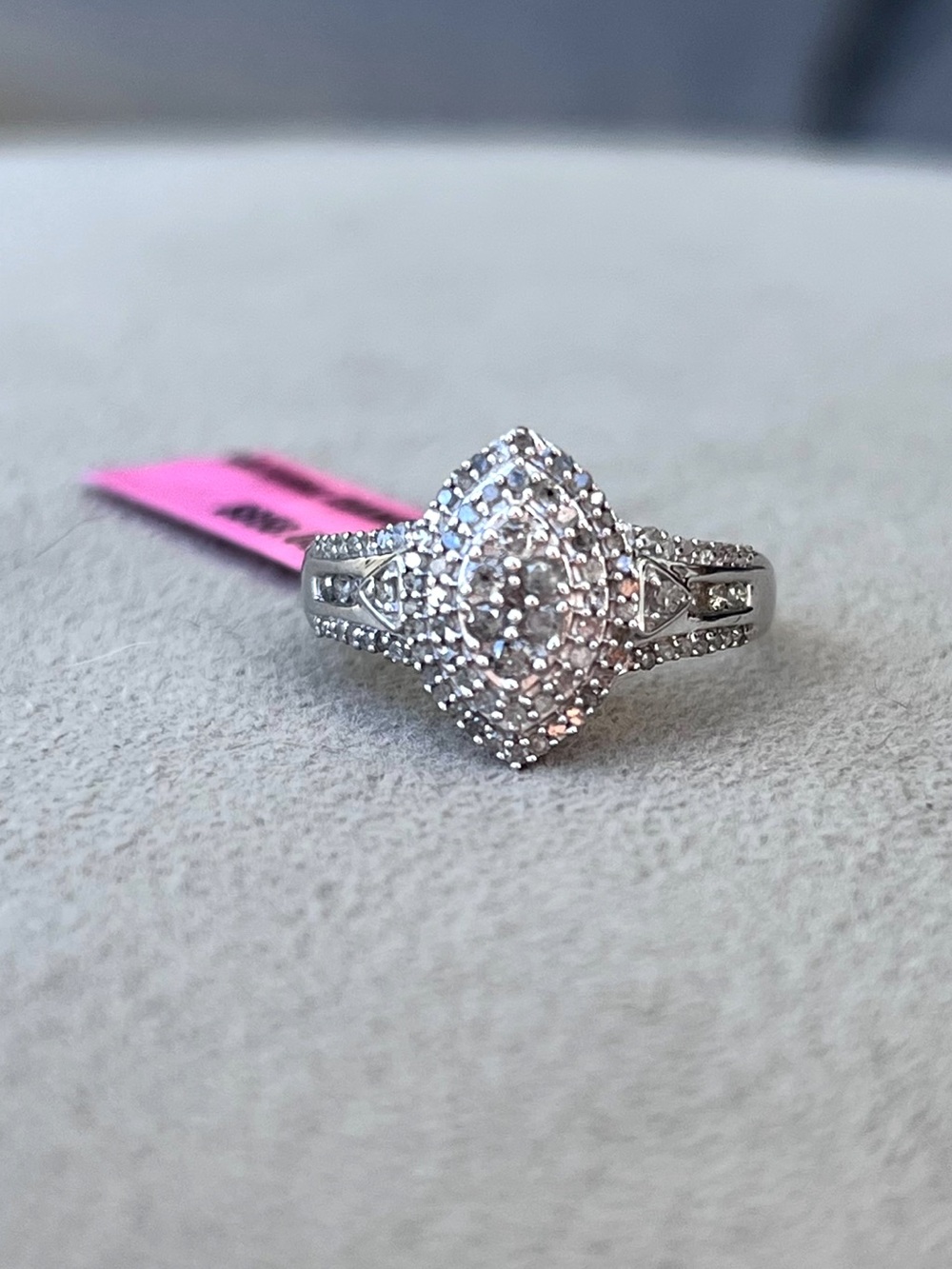 Sterling Silver Marquise Halo Natural Diamond Cluster Ring Size 7